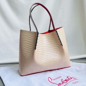 NEW Christian Louboutin Cabarock Mini Leche Croc-Embossed Calf Leather Tote